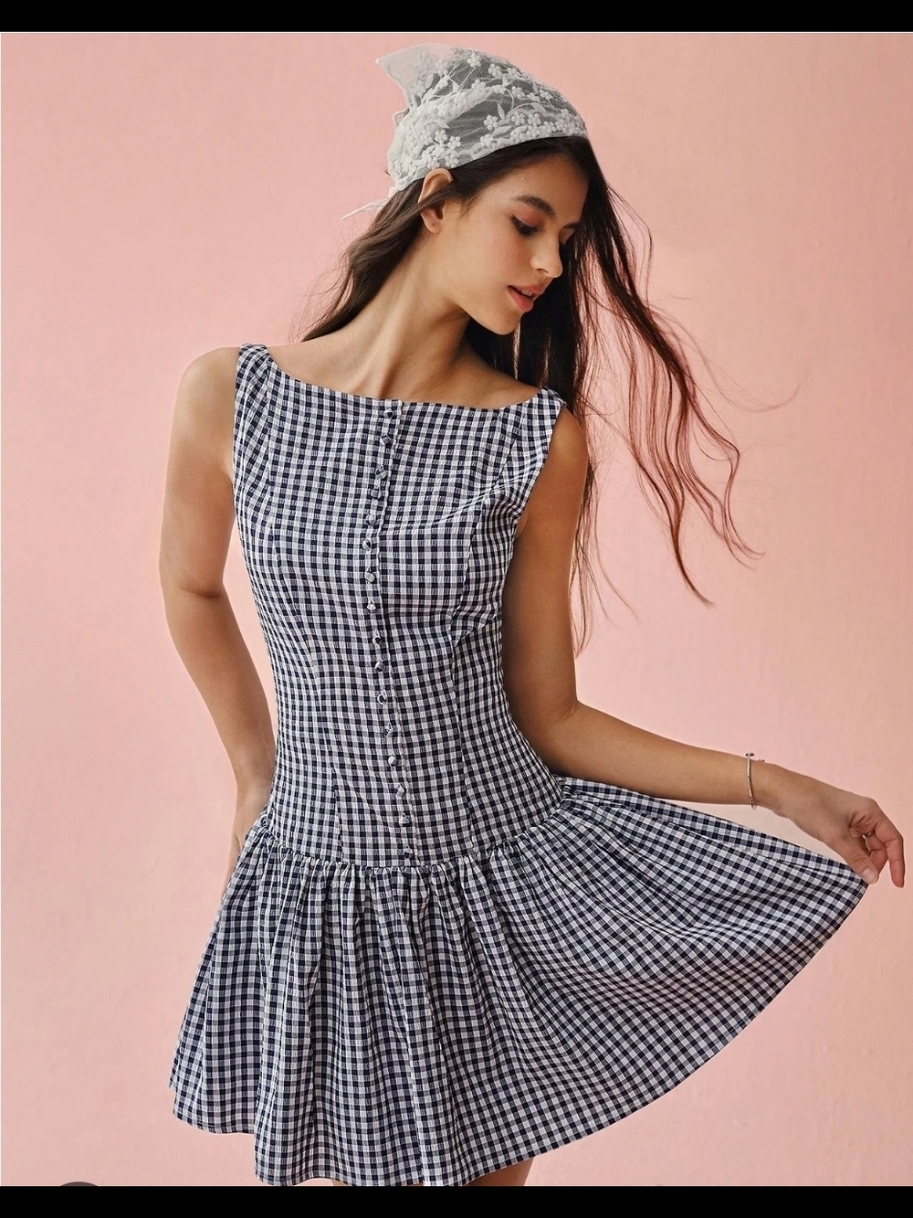 wild fable Black and White Gingham Fit-and-Flare Dress